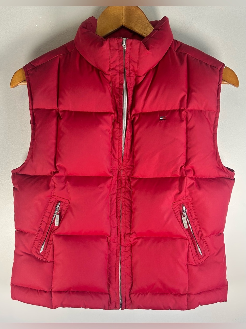 Vintage Tommy Hilfiger Women’s Quilted Puffer Vest XS/S Red Feather Down Y2K EUC